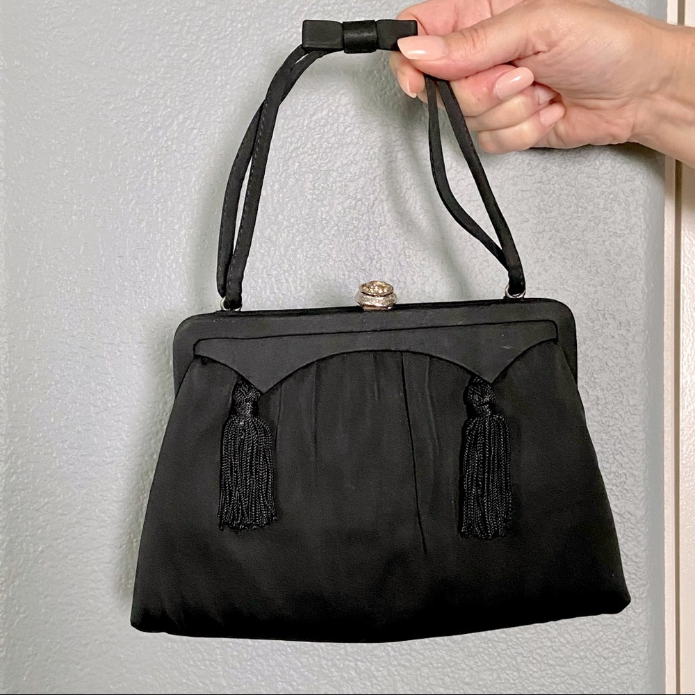 Mini black silk purse with tassels